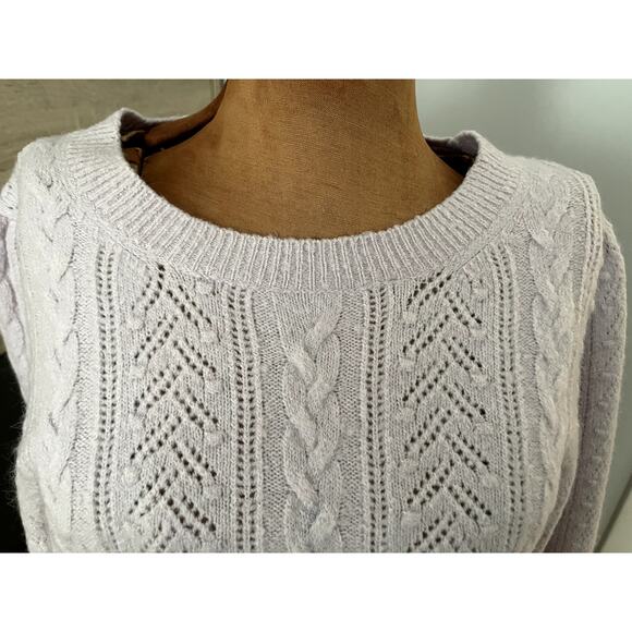 J Crew Sz L Cable Knit Sweater Lilac Alpaca Cottage Preppy Cozy Feminine Soft - Picture 5 of 14